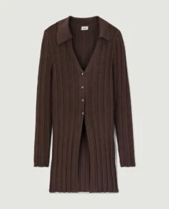 PIMKIE Gilet Long En Maille Côtelée Col Polo -Urban Soldes 409820 D34A07 portrait HD 5